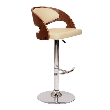 Armen Living Malibu Swivel Barstool In Cream PU/ Walnut Veneer and Chrome Base LCMASWBACRWA